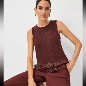 Ann Taylor Sleeveless Fringe Hem Top - Brown